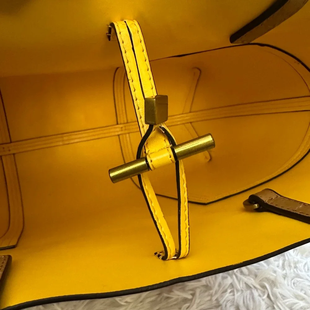 Tory Burch Striped Multicolor Leather Tote with Tan Panels